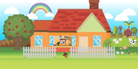 illustration of a farm with a house and animals around. | Freelancer