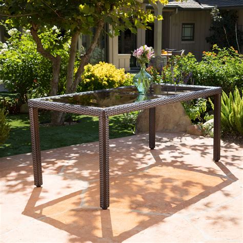 Union Outdoor Wicker Rectangular Dining Table With Tempered Glass Top