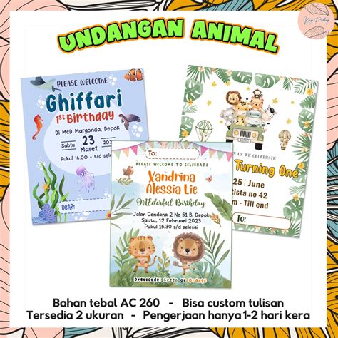 jual undangan ulang  anak animal custom undangan ultah hewan