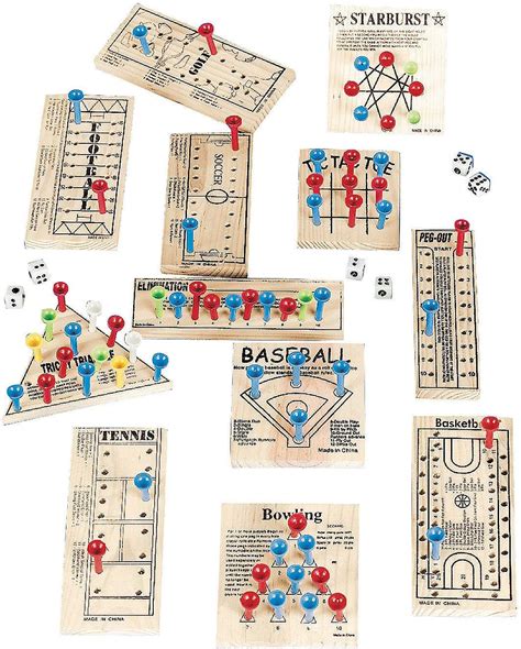 Wooden Peg Board Game Variety Pack Set Of 12 Variety Of