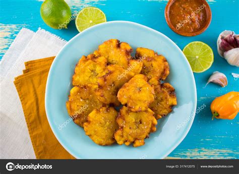 Food Photography Latin American Tostones Patacones Blue Background