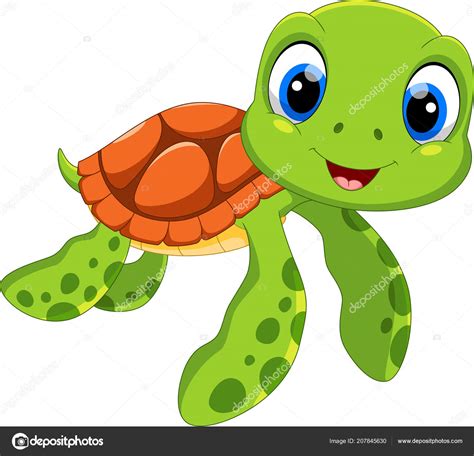 Cute Sea Turtle Cartoon Isolated White Background Stock Vector Image By