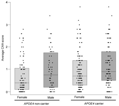 Sex And Apoe4 Dependent Differences In Caa Severity The Overall