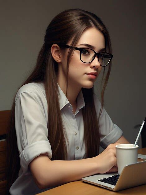 Premium Photo Working Woman Sitting At Table With Laptop