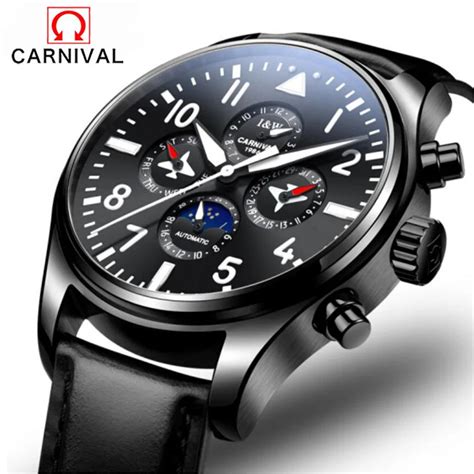 Carnival New Pilot Mens Automatic Self Wind Wrist Watch Waterproof Date