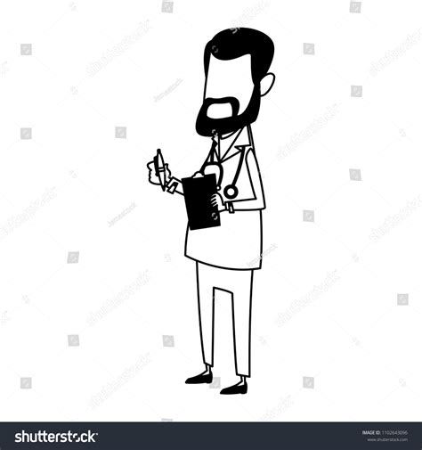 Cute Doctor Cartoon Black White Stock Vector (Royalty Free) 1102643096 ...