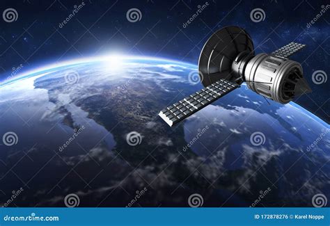 3d Render Of Gps Satellite In Orbit Around The World Stock Illustration