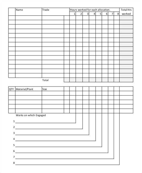 Allocation Sheet Template