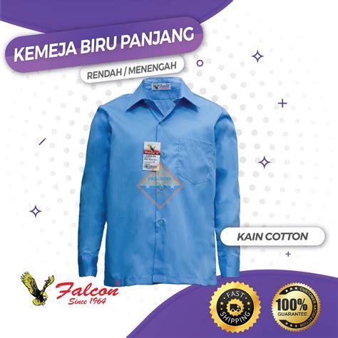 Baju Sekolah Jenama Falcon Kemeja Pengawas Lengan Panjang Biru Cotton