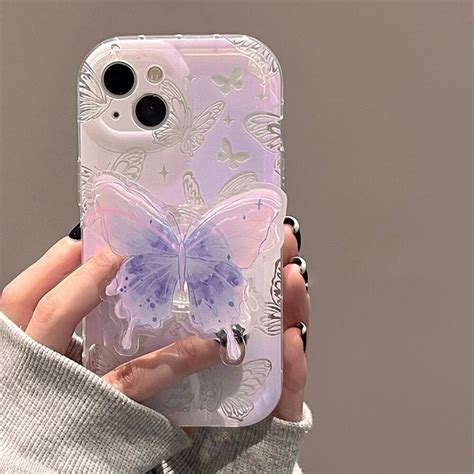 Bonita funda de teléfono con soporte de mariposa de Color degradado