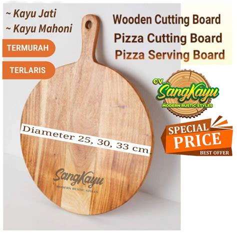 Jual Sangkayu Talenan Bulat Pizza Cm Kayu Jati Wooden Pizza Serving