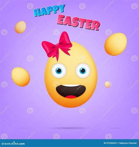 Happy Easter Egg Emoji In Cartoon Style Emoticon For Easter Stock