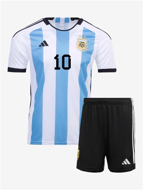 Argentina Home 2022 World Cup Lionel Messi Jersey And Shorts.