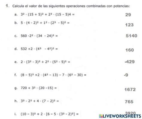 Operaciones Combinadas Con Potencias Activity Resta De Fracciones