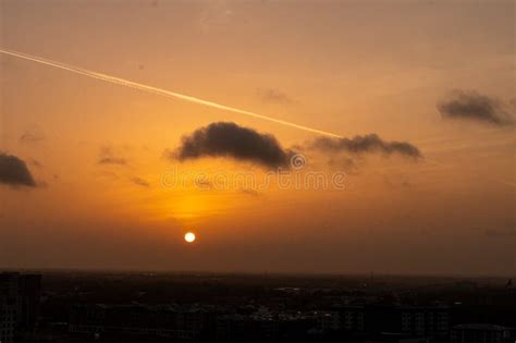 Rooftop View Of Sunrise In Austin On Another Hot Summer Morning Stock