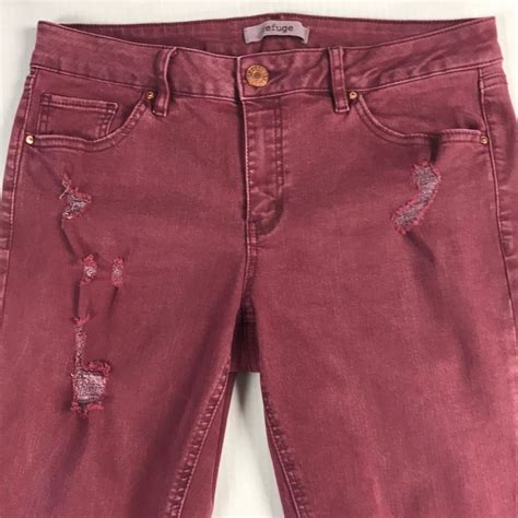 Refuge Distressed Burgundy Maroon Skinny Jeans Womens Gem