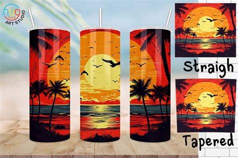 Sunset At The Beach 20oz Skinny Tumbler Graphic By Hughang Art Studio