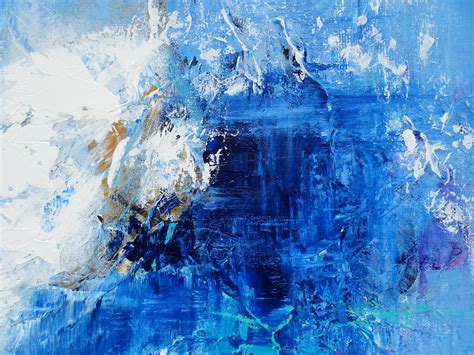 Large Blue Abstract Landscape Textured Painting Blue, White, Navy. Modern Art with Heavy Texture ...