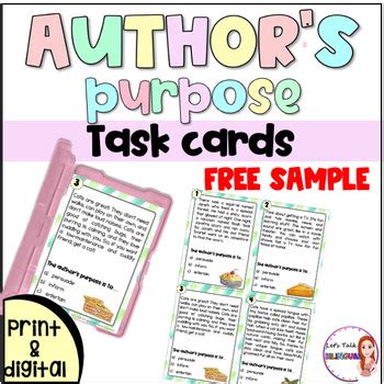 Author S Purpose Reading Comprehension Task Cards Free Worksheets