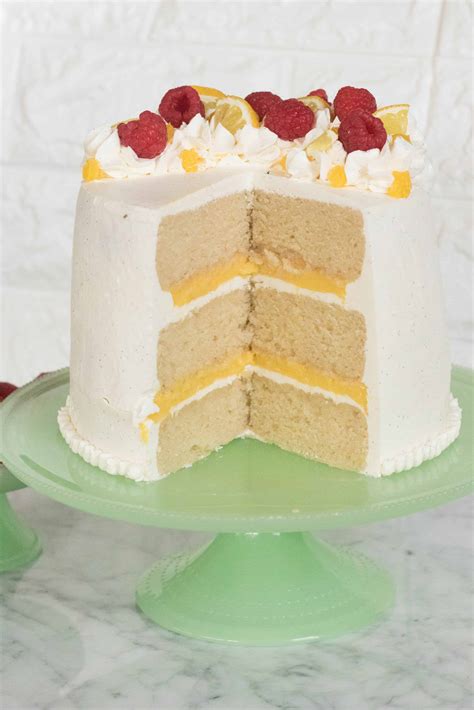 Triple Layered Vanilla Cake Lemon Curd And Italian Buttercream Filling