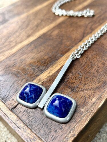 Jorgen Jensen Pewter Denmark Pendant Necklace Blue Gl Gem