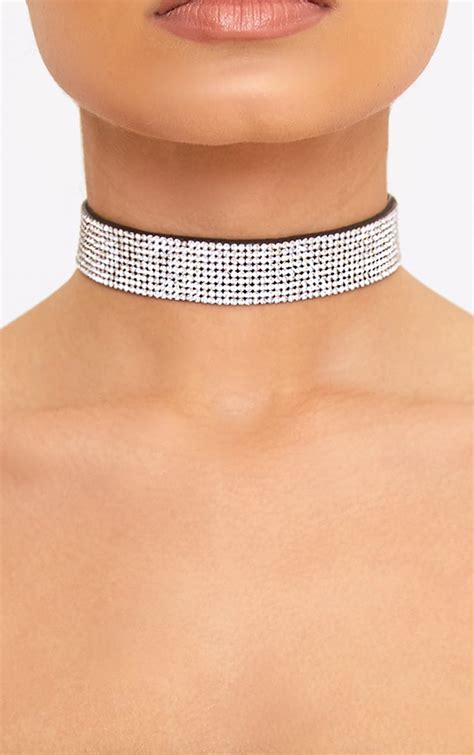 Black Thick Diamante Choker Accessories Prettylittlething Usa