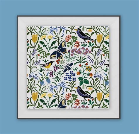 Bird Butterfly And Flowers Panel Cross Stitch Pattern Pdf Cfa Voysey