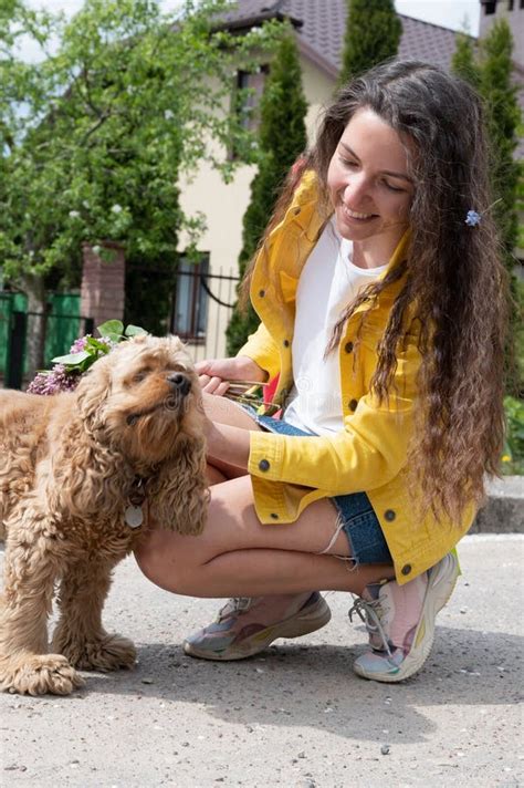 Young Beautiful Girl Walking the Dog on a Sunny Day Stock Photo - Image ...