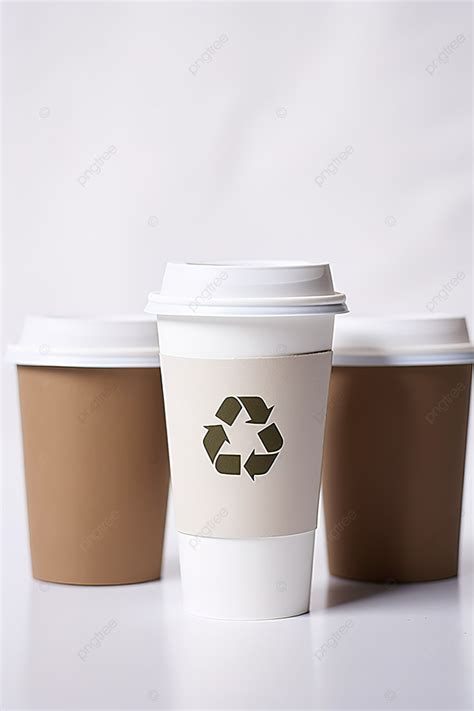 Three Coffee Cups With A Recycle Sticker On The Side Background Wallpaper Image For Free ...