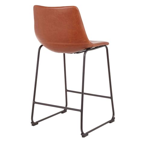 Crosby St Drake Faux Leather Modern Industrial Counter Stool Cognac