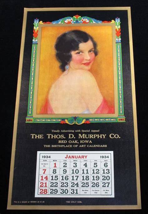 1934 Vintage Art Deco Pin Up Calendar J Knowles Hare Mysterious On Popscreen