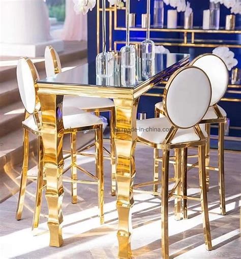 Custom Glass Top Gold Stainless Steel Square Bar Tables China Square