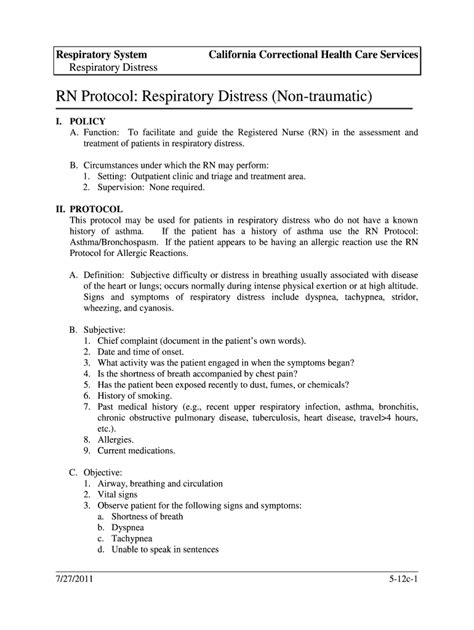 Fillable Online Cphcs Ca Rn Protocol Respiratory Distress Non Traumatic