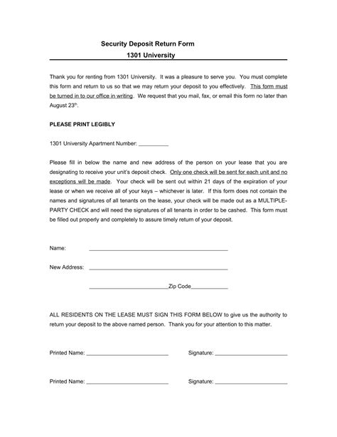 Free Printable Security Deposit Return Letter Templates Tenant And Landlord Pdf