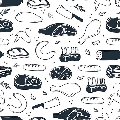 Premium Vector Pattern Of Hand Drawn Meat Products Illustration Drawn