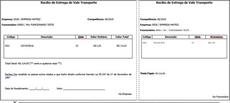 FP1184 Recibo De Entrega De Vale Transporte