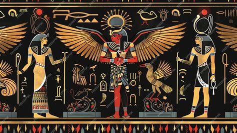 Premium Photo | An illustration of an ancient Egyptian mural The mural depicts a god with a sun ...