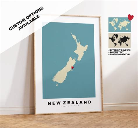 Custom New Zealand Map Print Personalised Map T Vintage Etsy