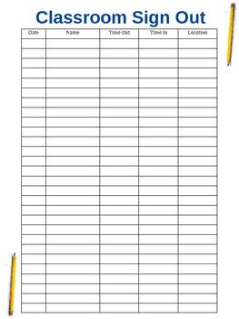 Classroom Sign Out Sheet Printable