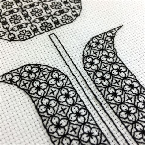 Folk Flower Blackwork Pattern PDF Blackwork Embroidery Chart Etsy