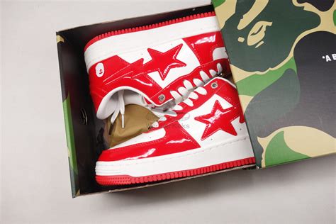 A Bathing Ape Bape Sta Patent Leather White Red 2023 Reps