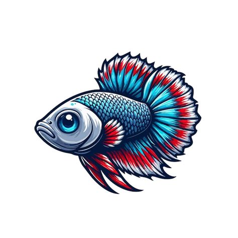 Um Desenho De Um Peixe Olhos Azuis E Uma Cauda Vermelha Vetor