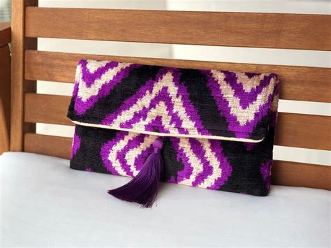 Ikat Clutch Bag Purble Ikat Bag Ikat Handbags Silk Velvet Ikat Bag