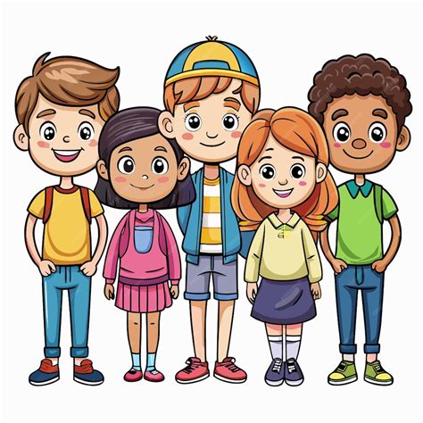 cartoon children  boys   girls smiling standing