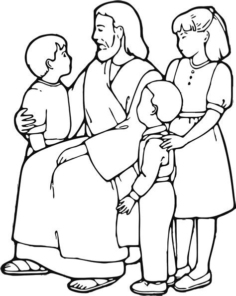 Clipart - Jesus Teaching Children Line Art