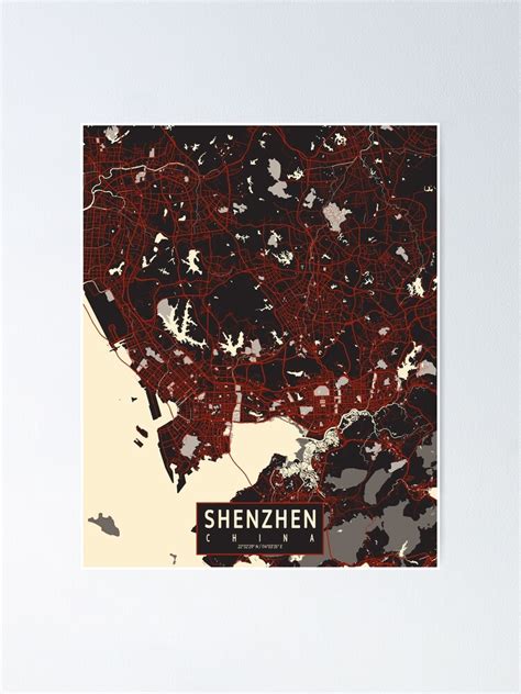 Shenzhen City Map Of China Vector Poster For Sale By DeMAP Redbubble