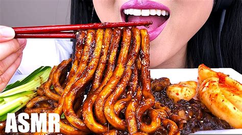 ASMR LONG RICE CAKE NOODLE With BLACK BEAN SAUCE MESSY EATING NOODLE