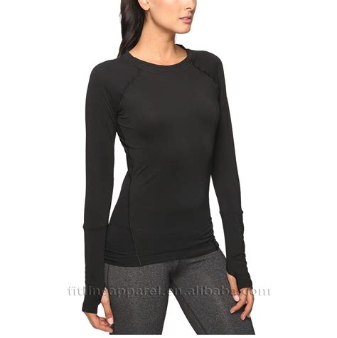 Womens Blank Black Long Sleeve Plain Sports T Shirts With Thumb Hole