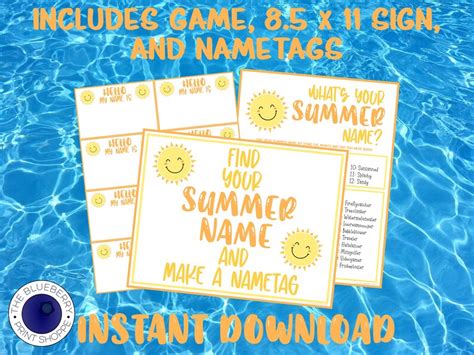 What S Your Summer Name Game With Nametags Sign Summer Etsy