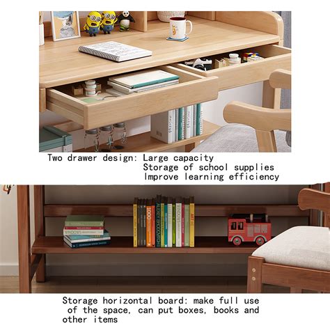 POJPION Kids Desk with Bookshelf Wooden Children’s Media Desk Student's ...